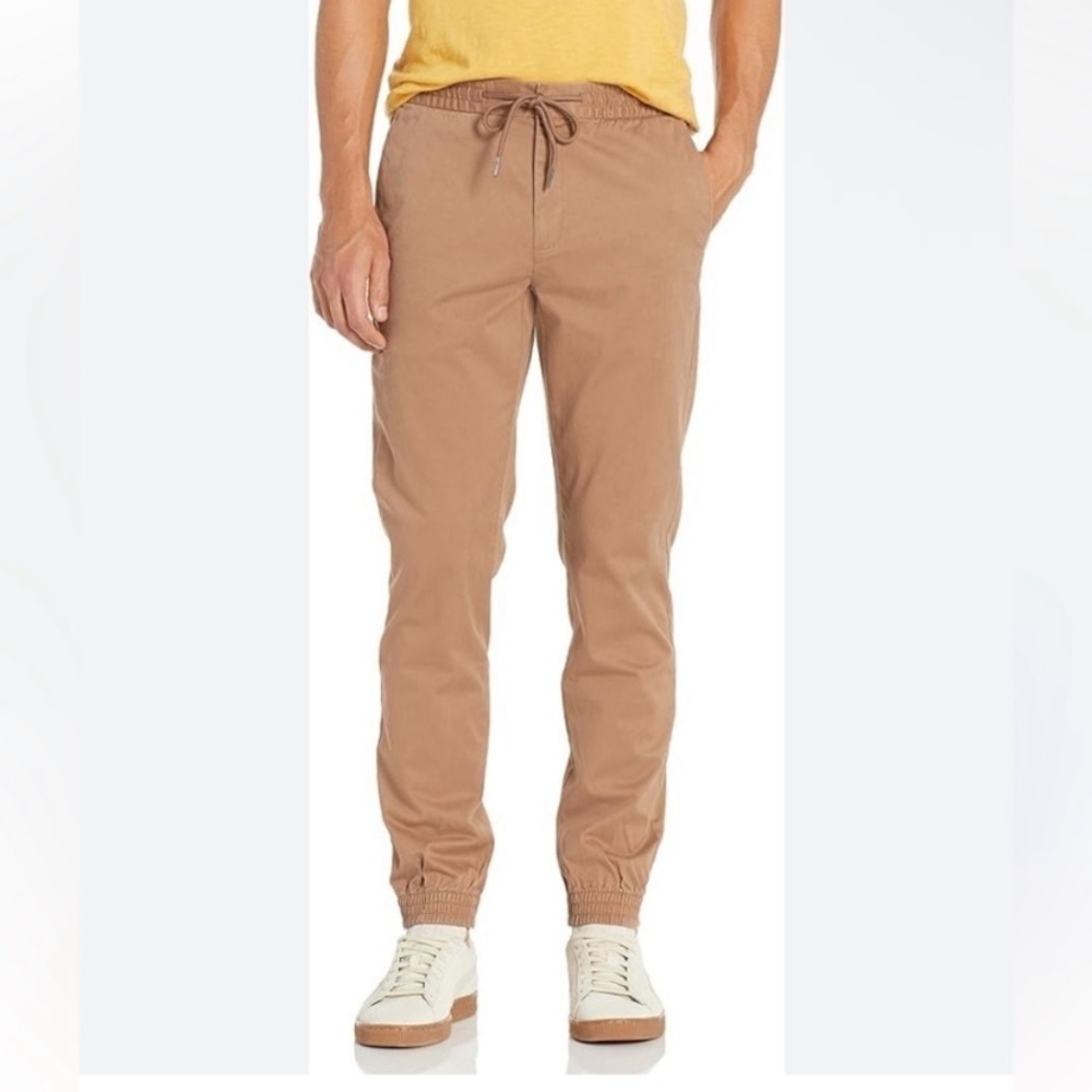 Men's Tan Jogger Cotton Twill Pants size 30 with zipper and tie waist GUC